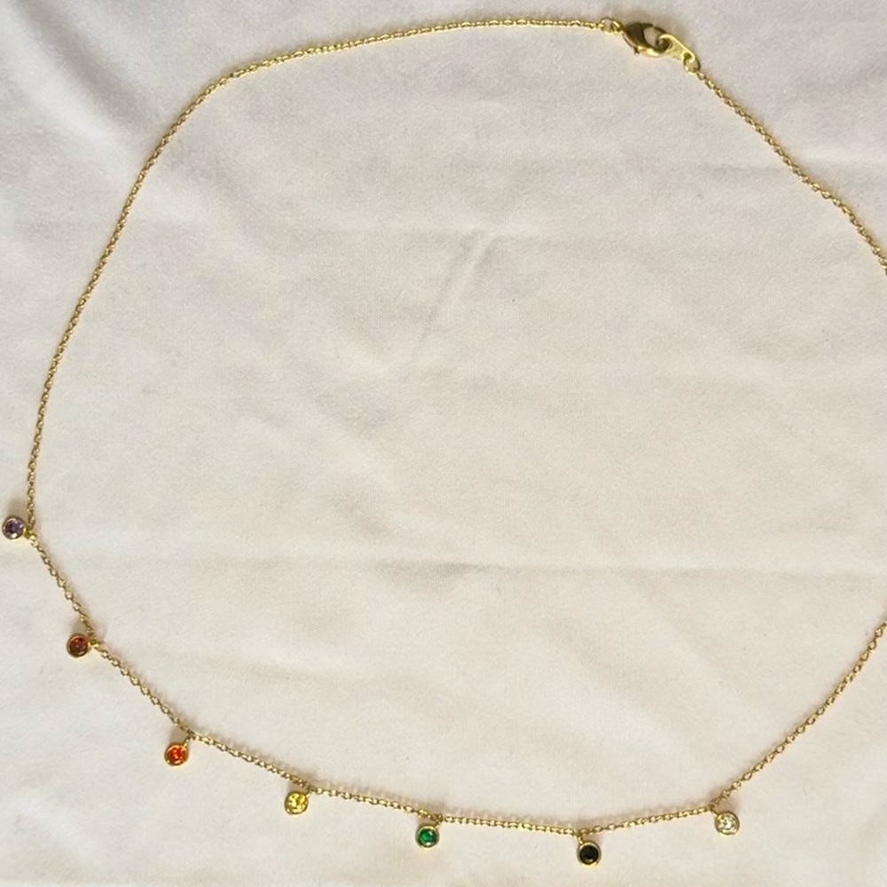Delicate Gold Multicolor Drop Charm Necklace - Picture 2 of 5